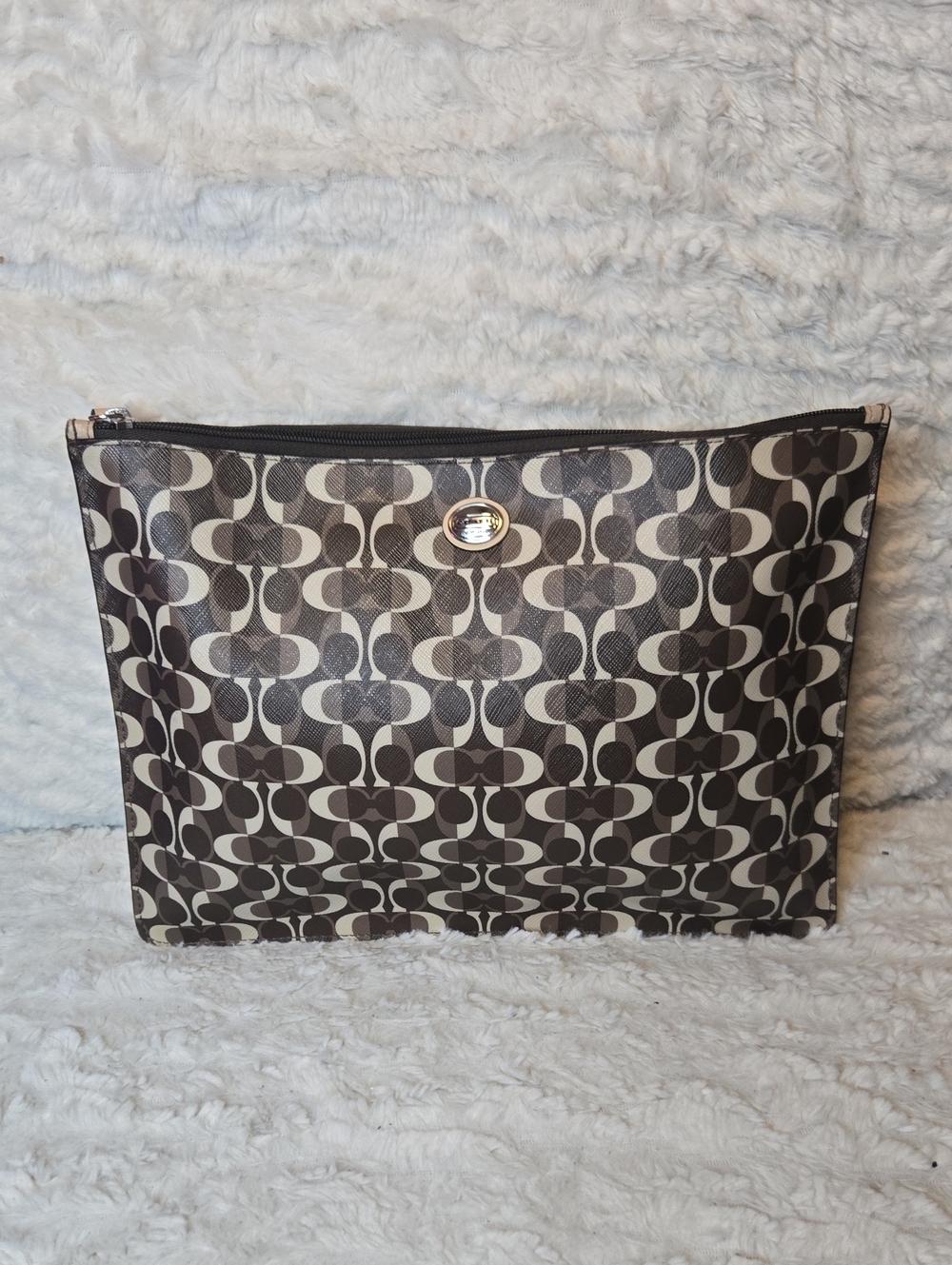 Coach Brown and Cream Signature Print Pouch EUC